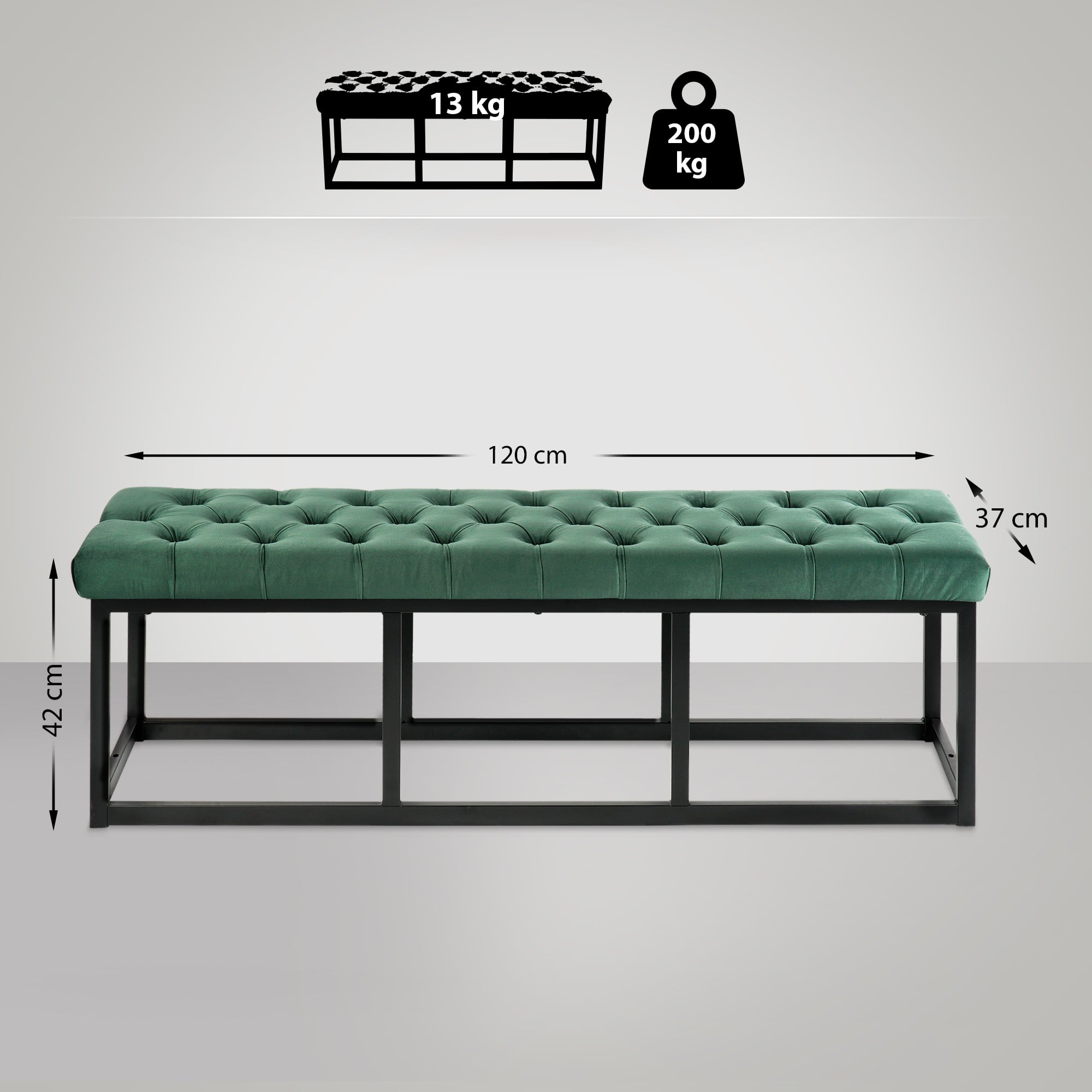 Sitzbank Polson Samt Schwarz grün 120 cm