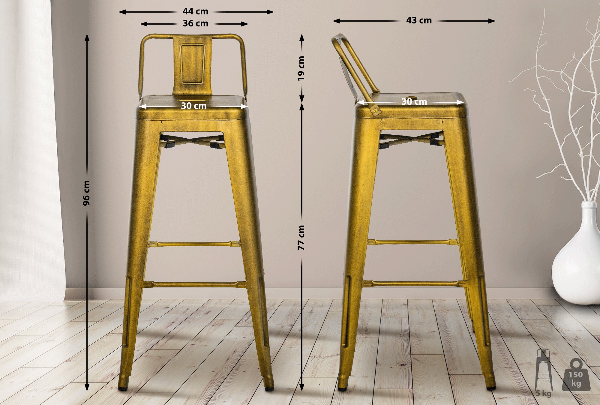 Metall Barhocker Mason, mit Lehne