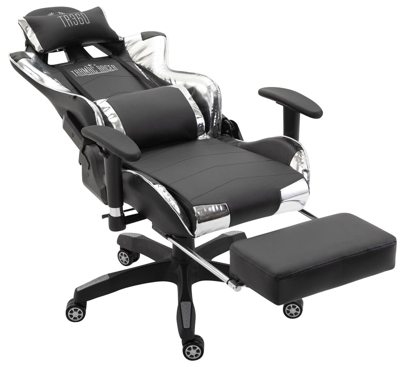 Gaming Bürostuhl Turbo XL mit Fußablage schwarz/weiß Kunstleder (metallic)