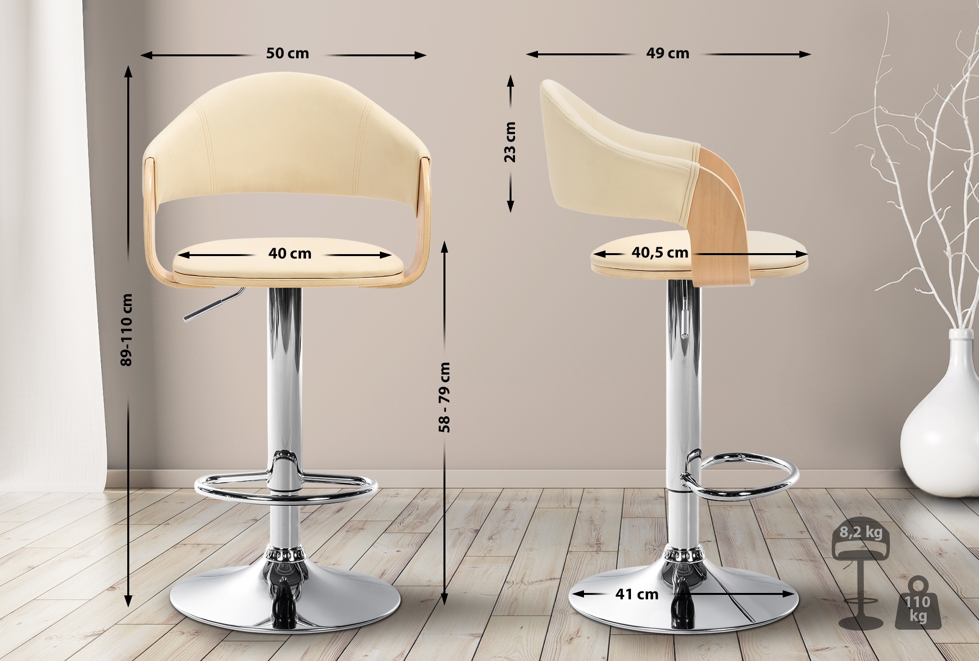 2er Set Barhocker Nilse Kunstleder, mit Lehne, 360° drehbar