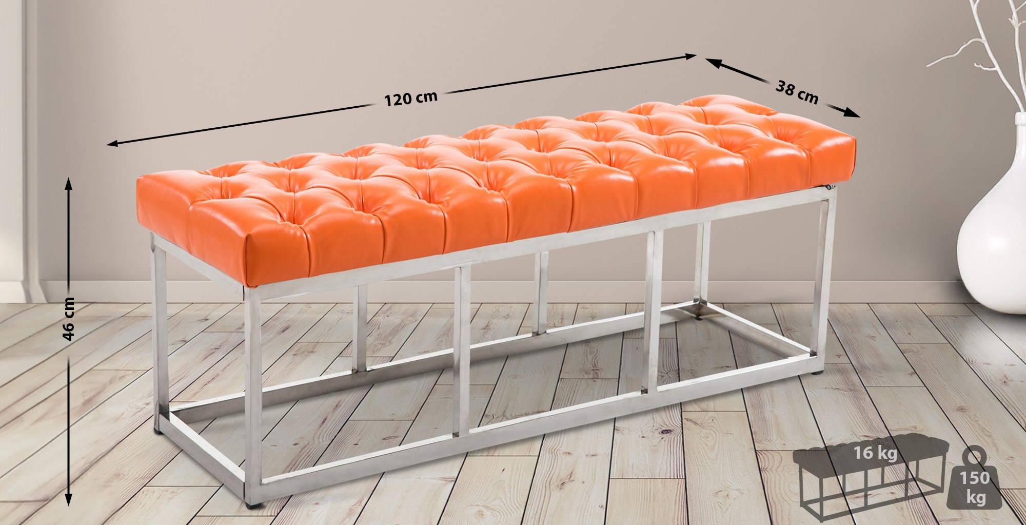 Sitzbank Amun Kunstleder Edelstahl orange 120 cm