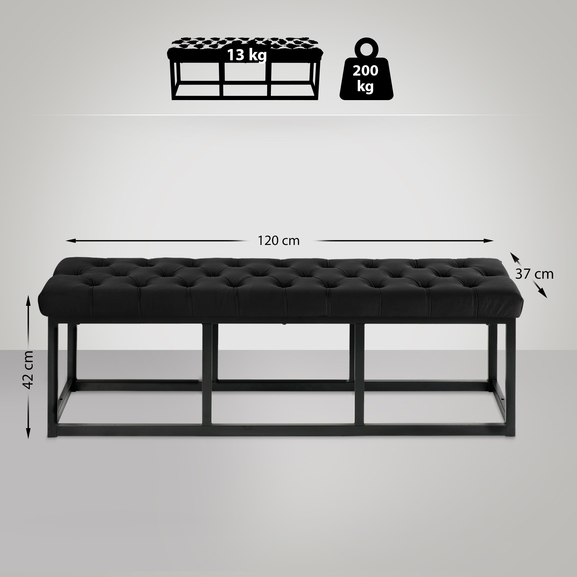 Sitzbank Polson Samt Schwarz schwarz 120 cm