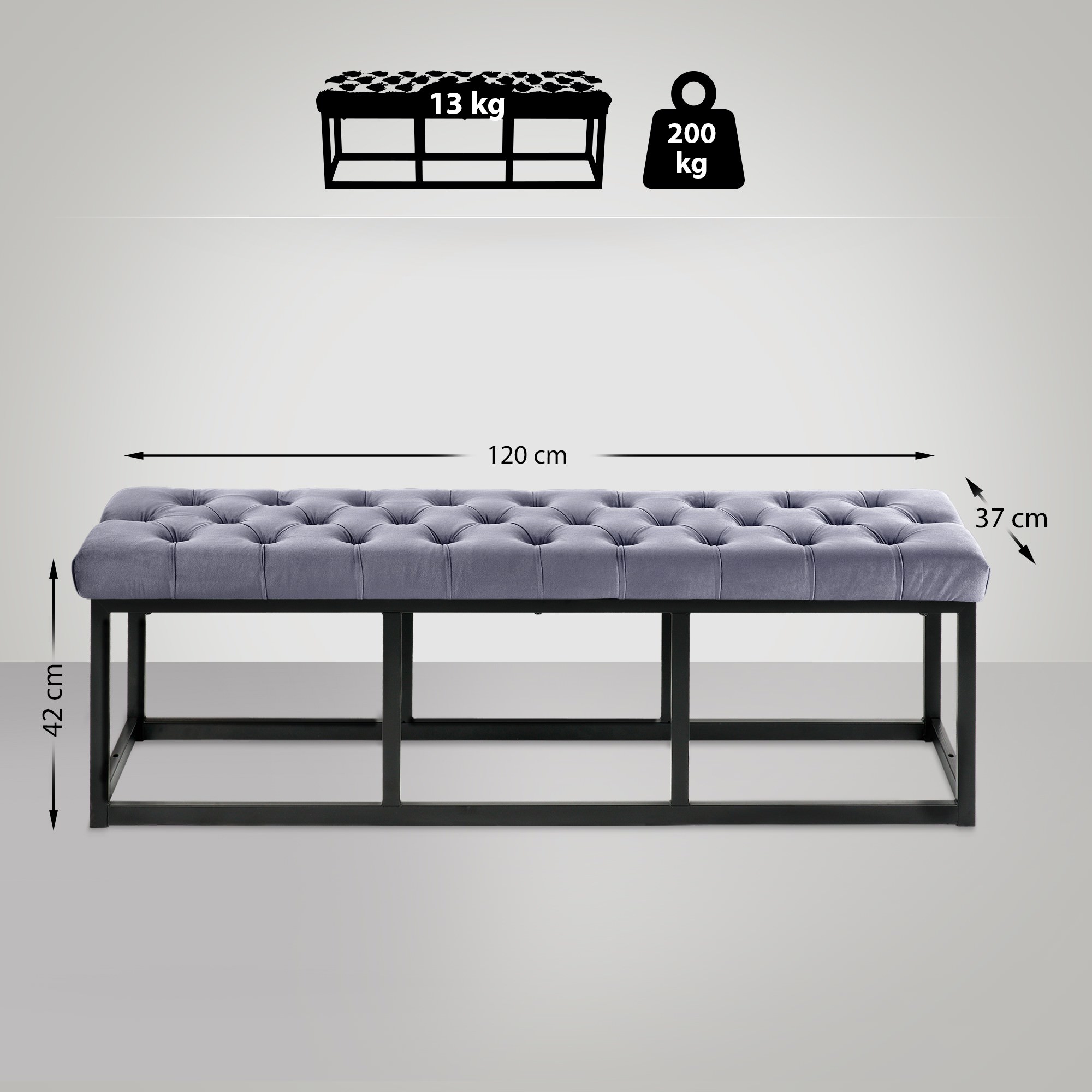 Sitzbank Polson Samt Schwarz grau 120 cm