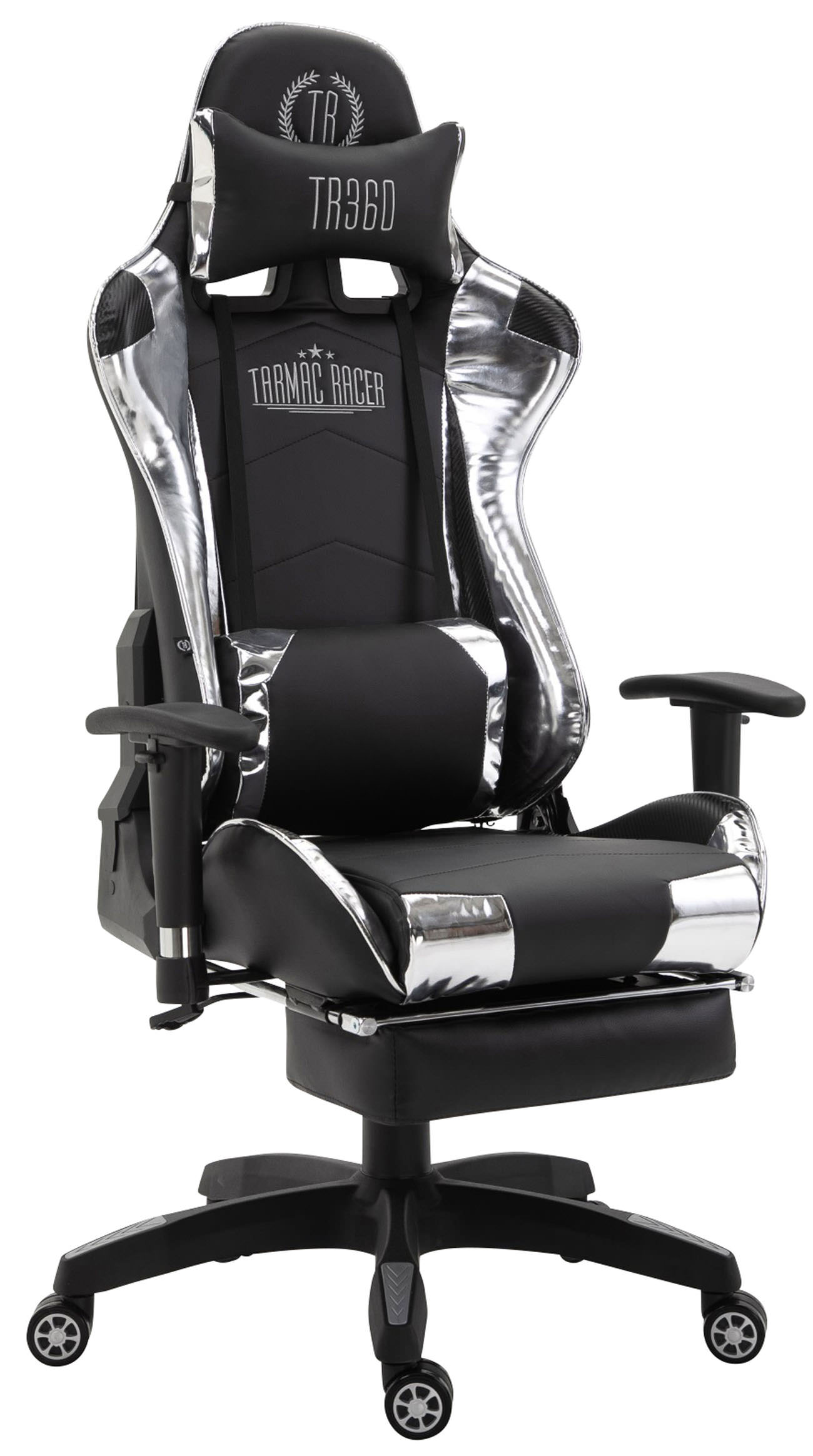 Gaming Bürostuhl Turbo XL mit Fußablage schwarz/weiß Kunstleder (metallic)