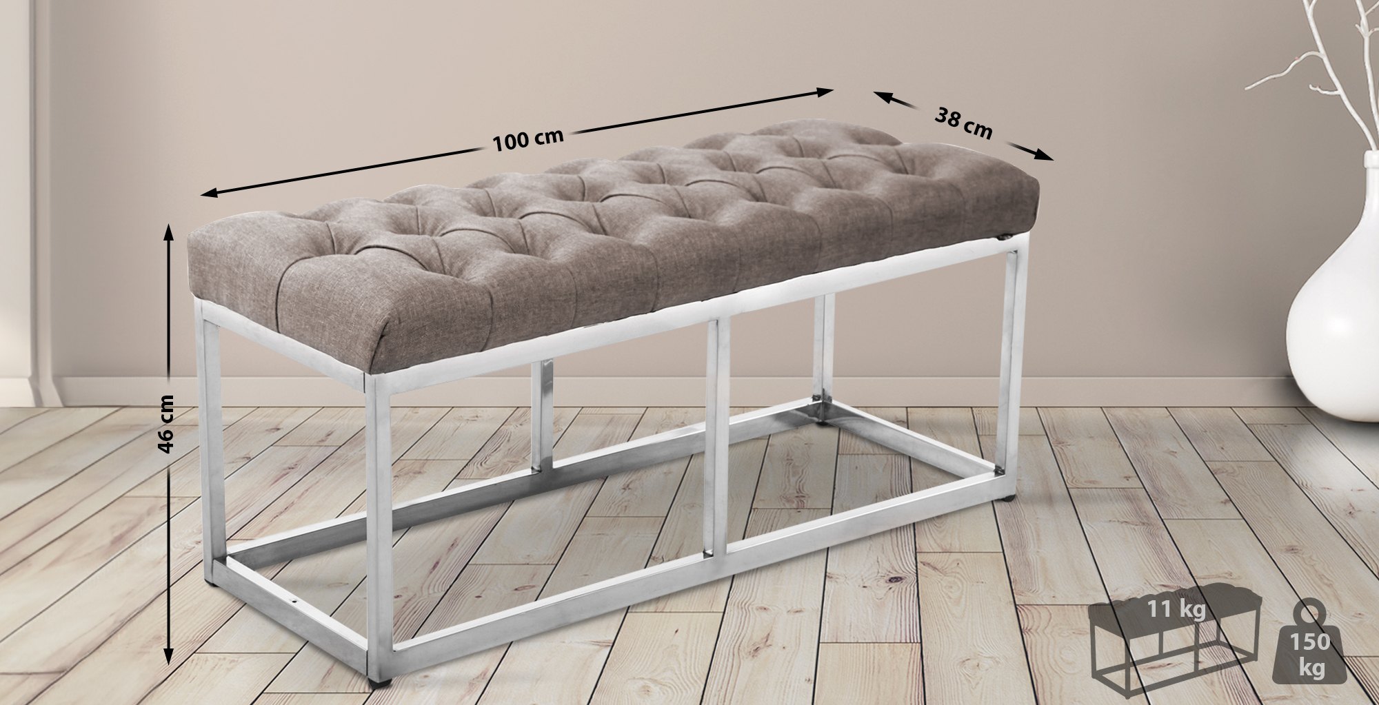 Sitzbank Amun Stoff Edelstahl taupe 100 cm