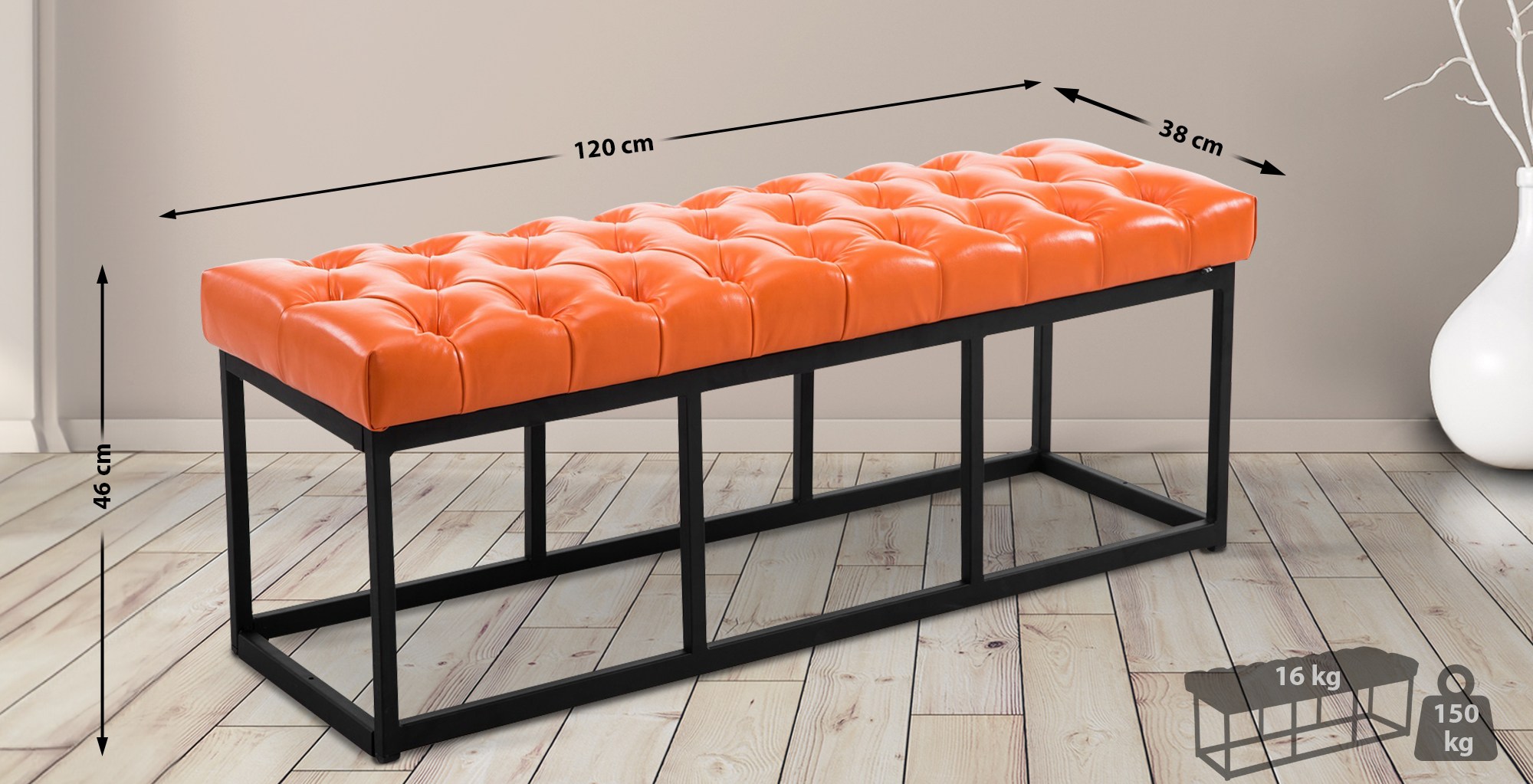 Sitzbank Amun Kunstleder Schwarz orange 120 cm