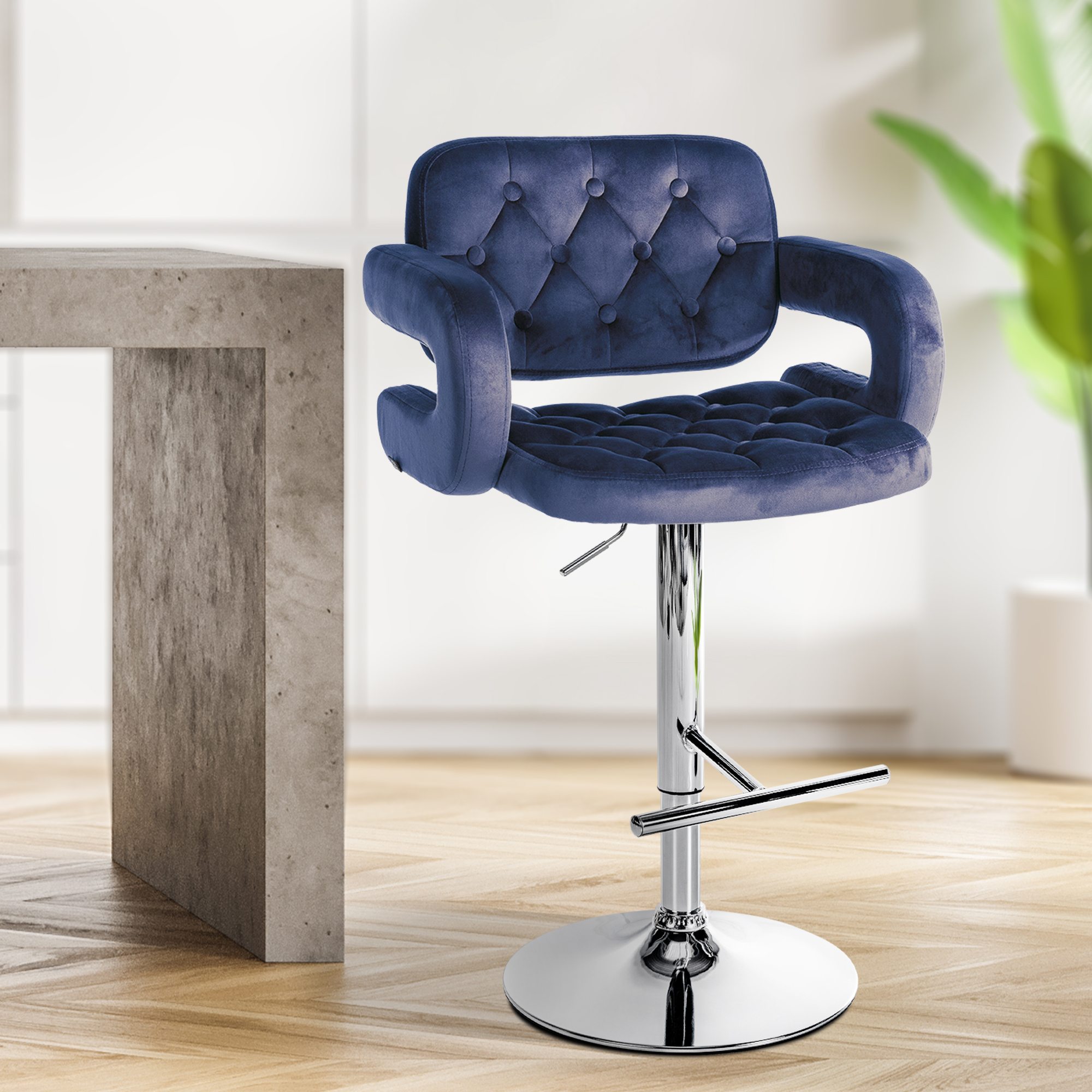 Barhocker Dublin Samt Metall in Chromoptik blau