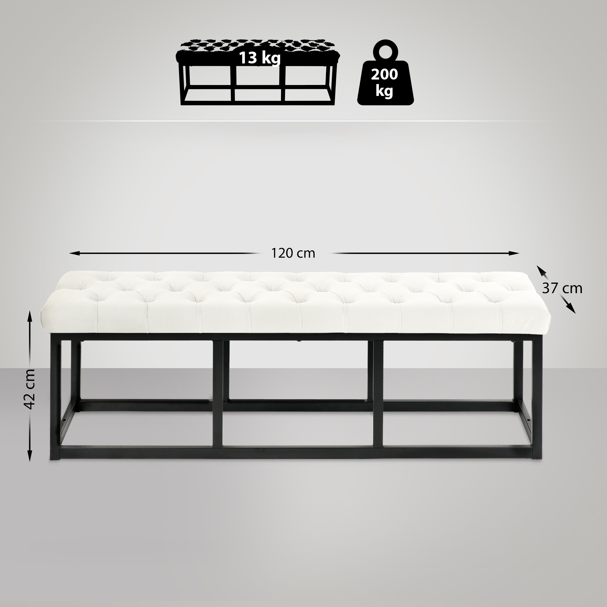 Sitzbank Polson Samt Schwarz creme 120 cm